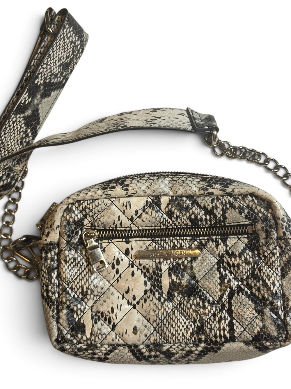 Steve Madden Snakeskin Quilted Crossbody Bag Chain Strap
